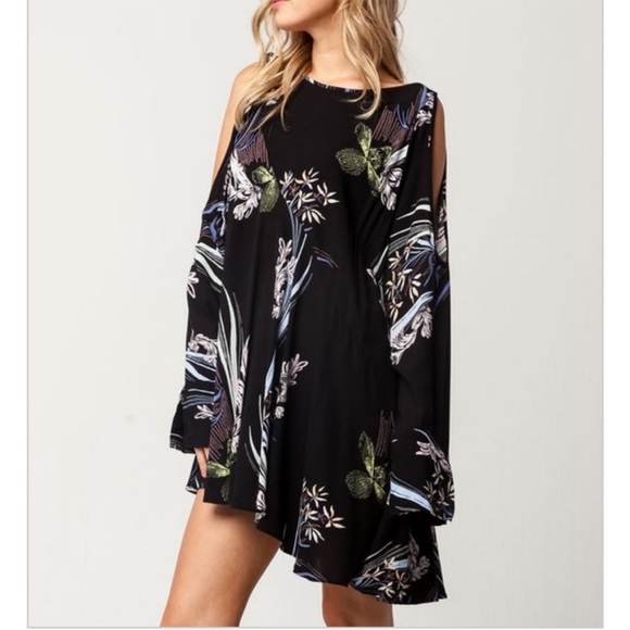 Free People Clear Skies Black and White Asymmetrical Bell Sleeve Dress - Picture 6 of 8